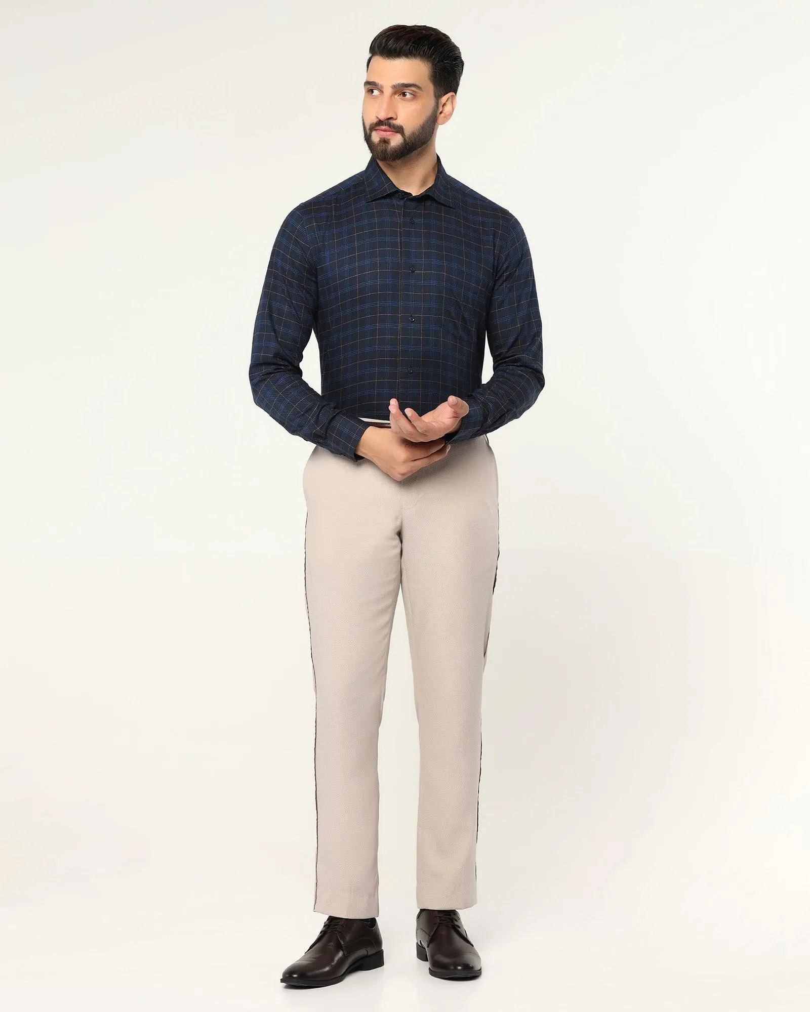 Formal Navy Check Shirt - Blush