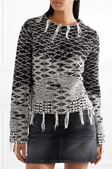 Frayed Cotton-Jacquard Sweater