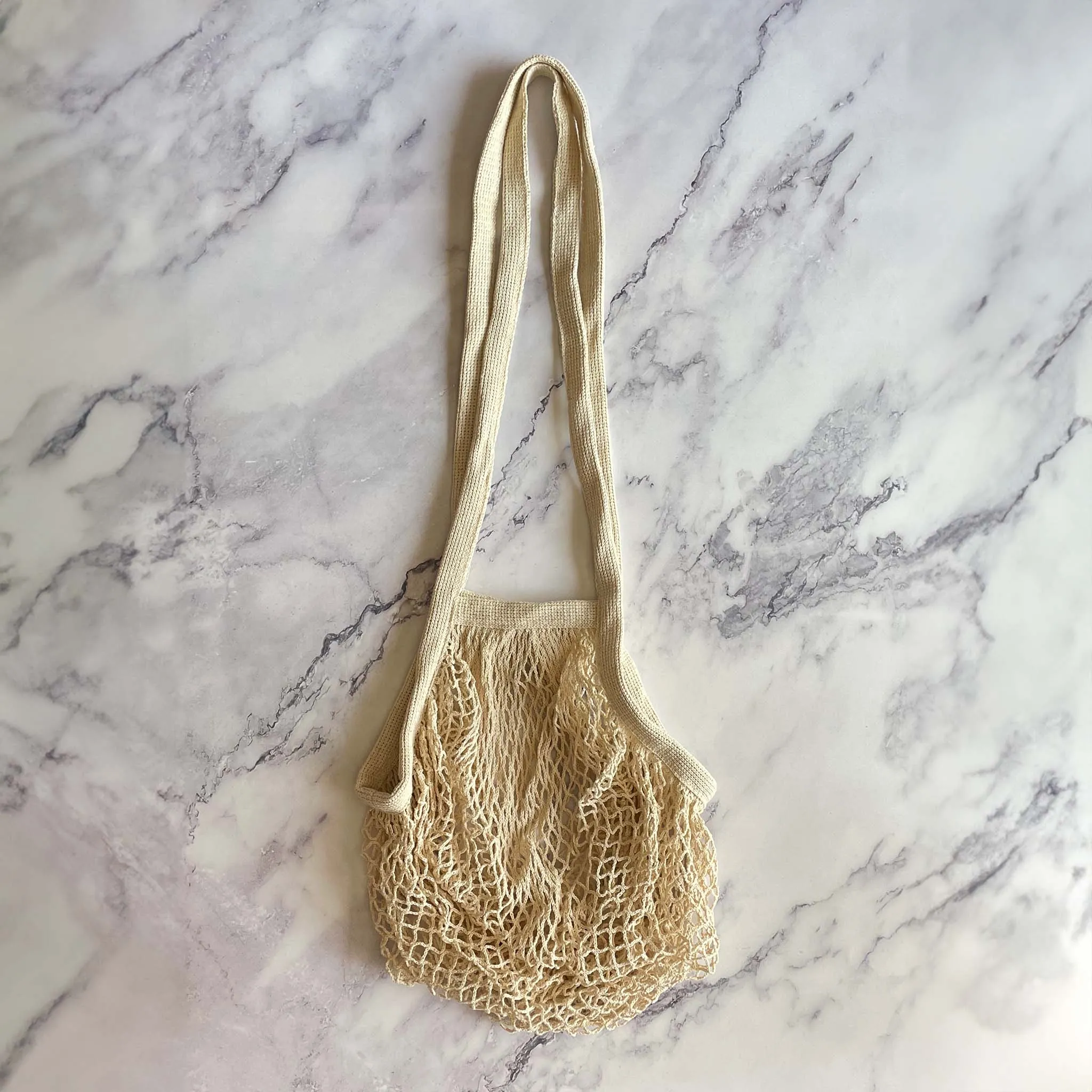 French Cotton Mesh Market Bag - Long Handle, Reusable, Zero Waste