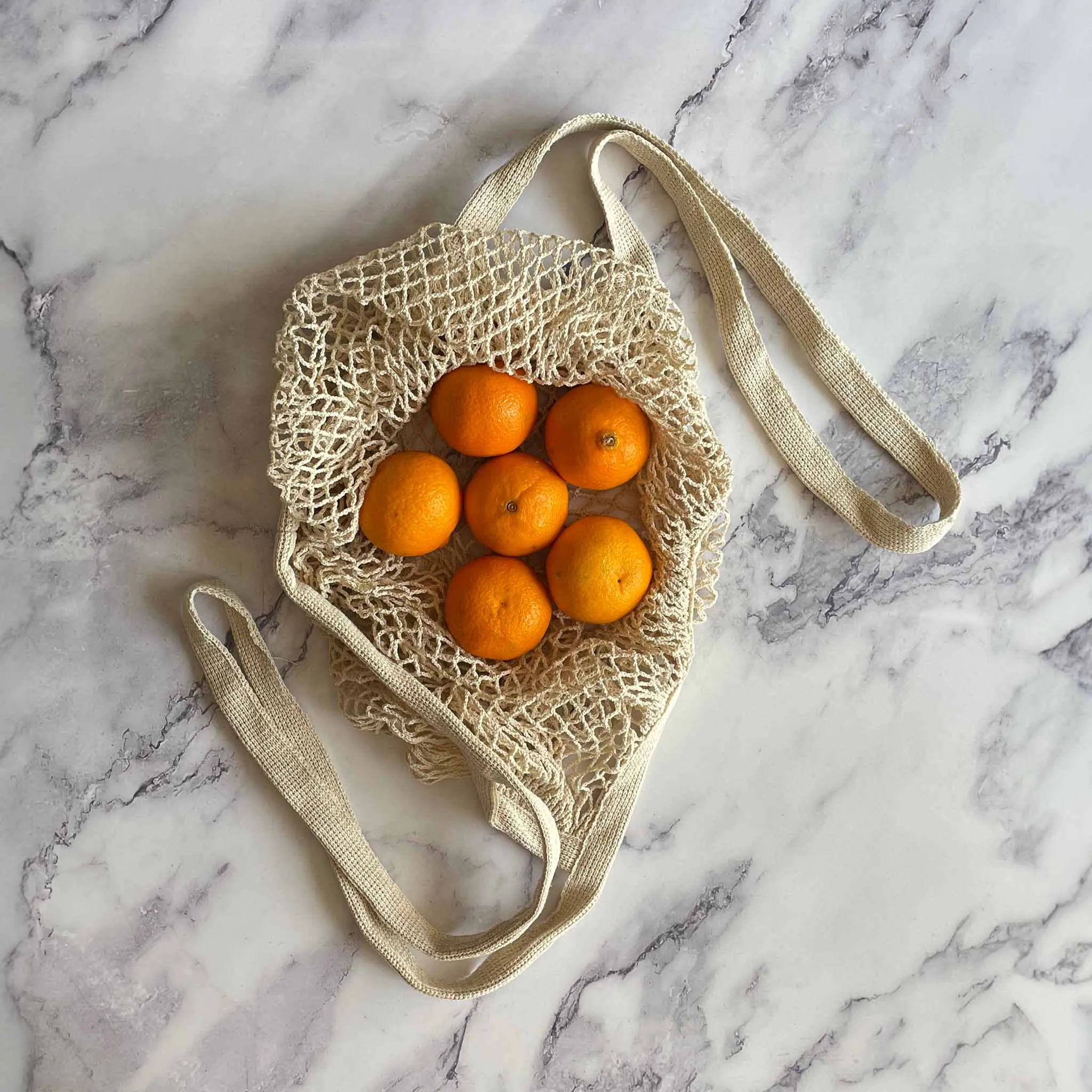 French Cotton Mesh Market Bag - Long Handle, Reusable, Zero Waste