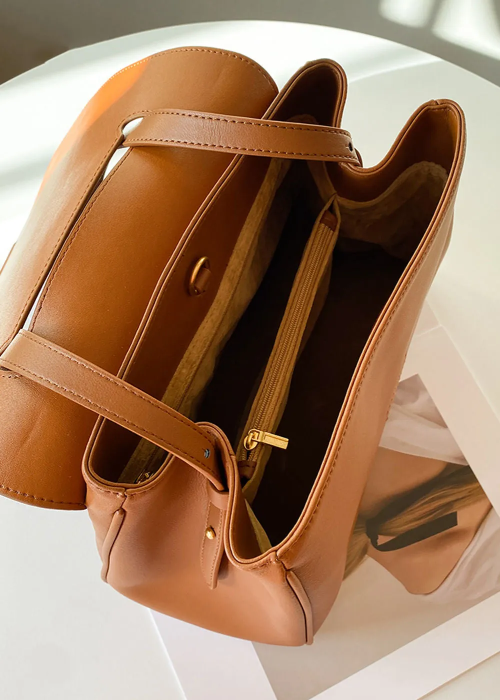 Genuine Leather Top Handle Shoulder Bag
