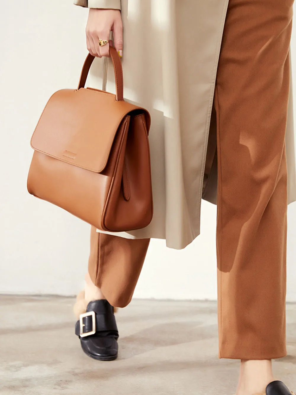 Genuine Leather Top Handle Shoulder Bag