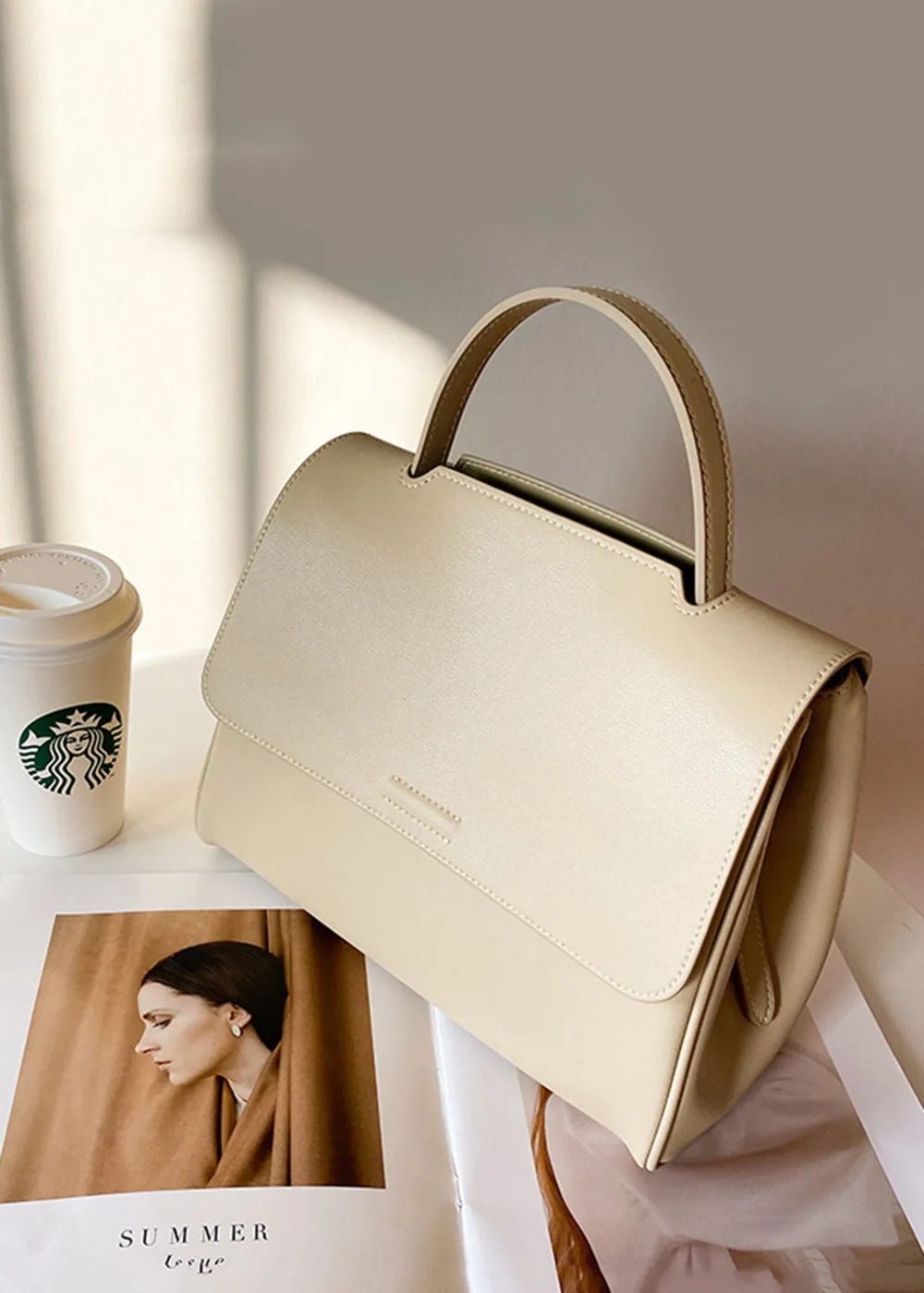 Genuine Leather Top Handle Shoulder Bag