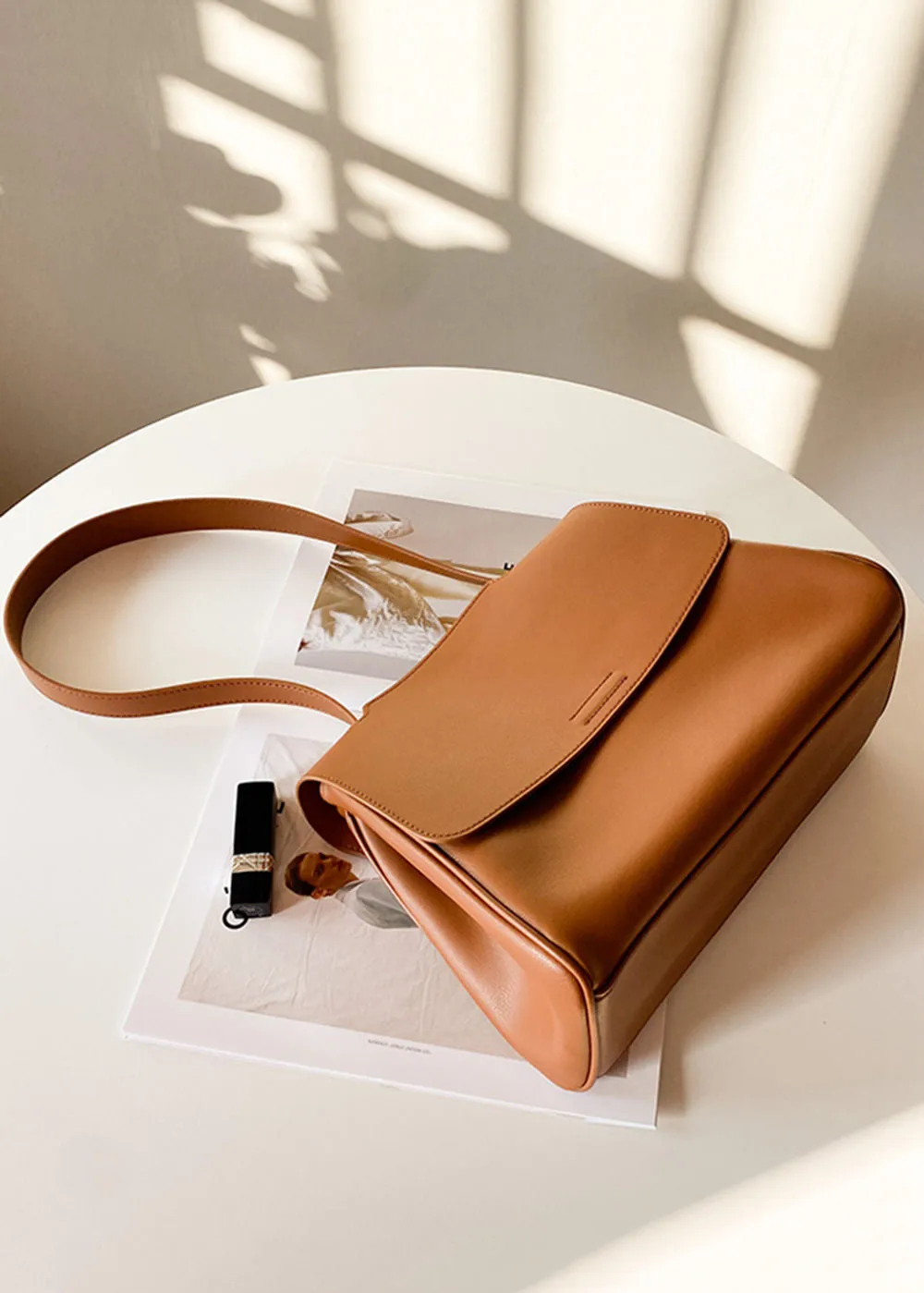 Genuine Leather Top Handle Shoulder Bag