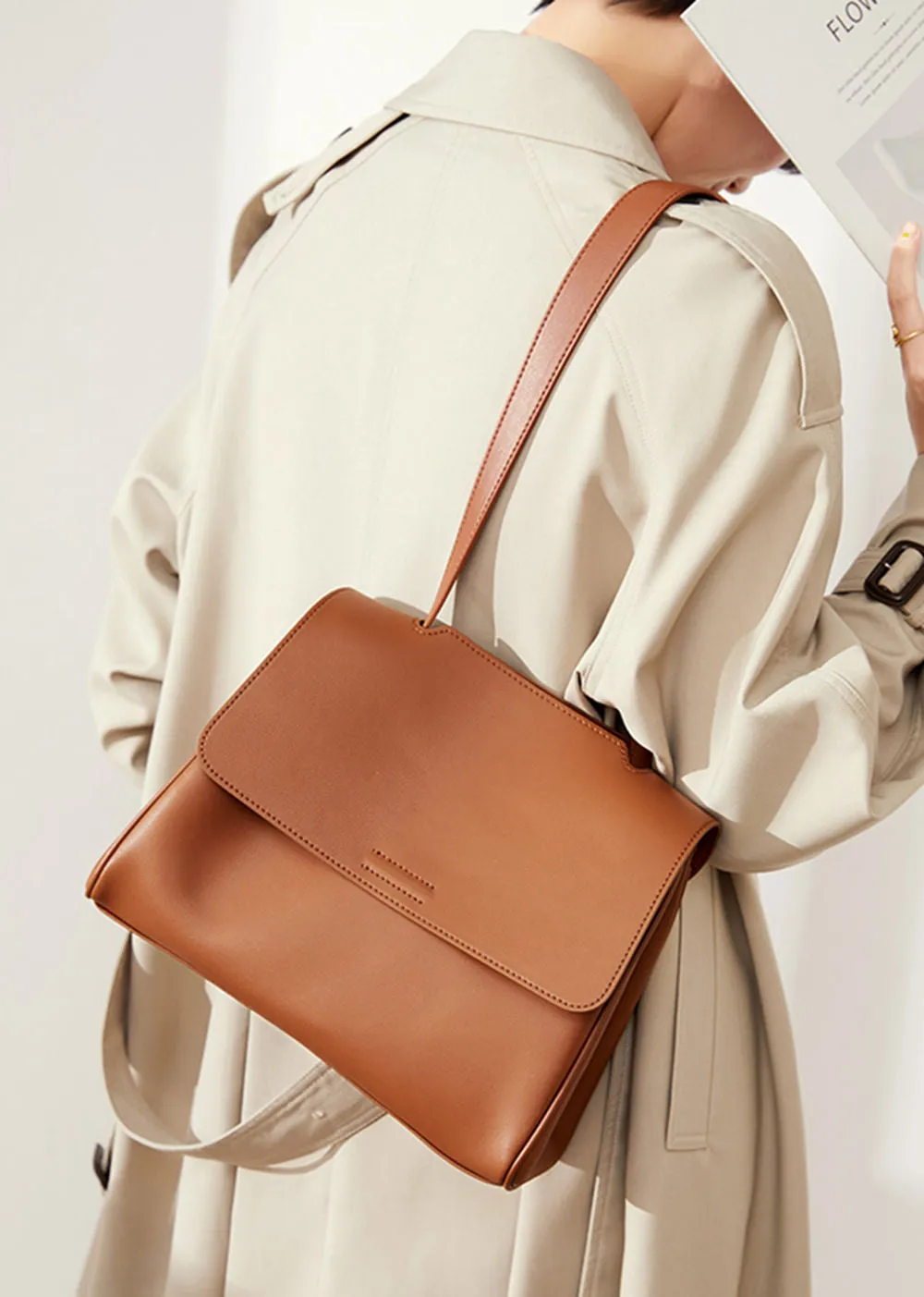 Genuine Leather Top Handle Shoulder Bag
