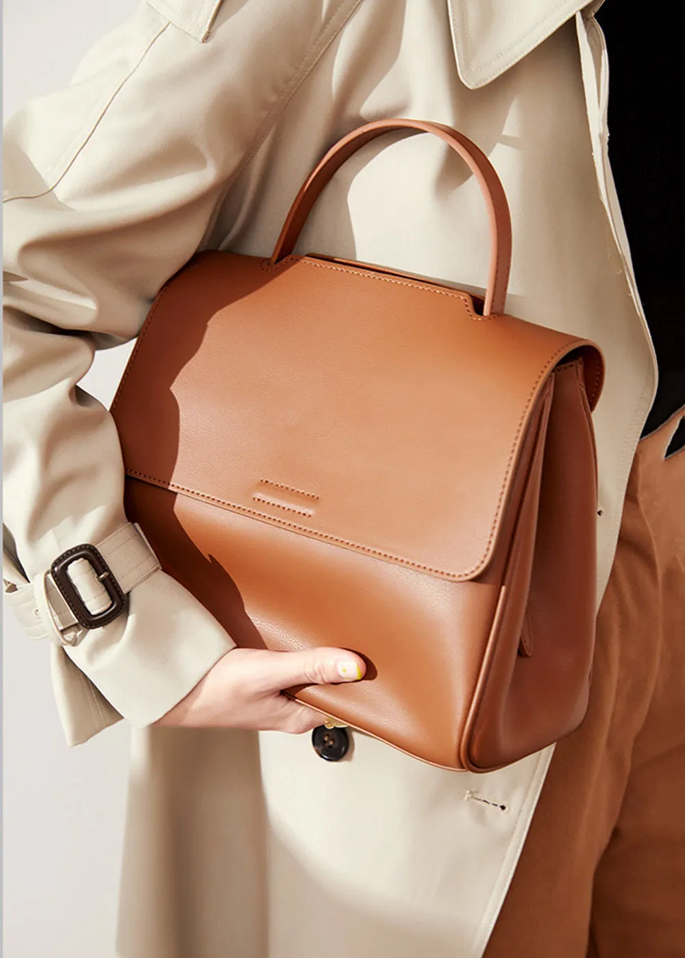 Genuine Leather Top Handle Shoulder Bag