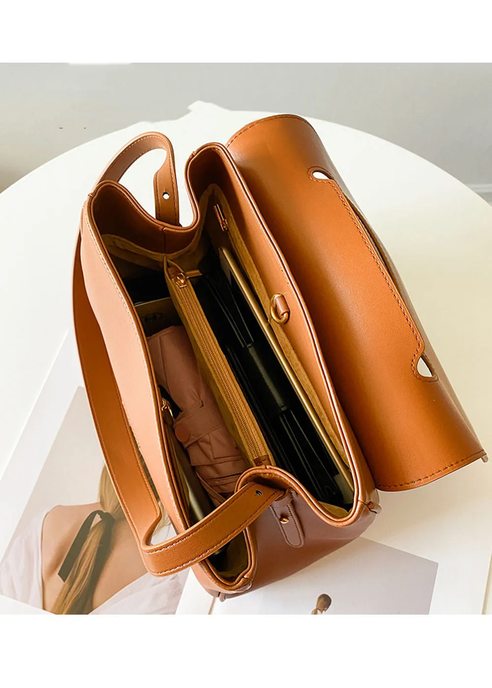 Genuine Leather Top Handle Shoulder Bag