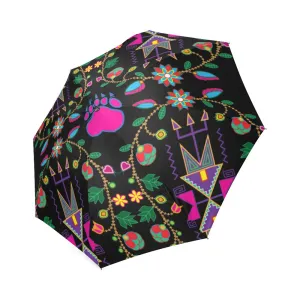 Geometric Floral Fall-Black Foldable Umbrella