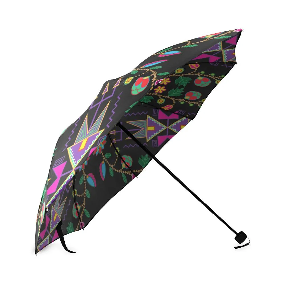 Geometric Floral Fall-Black Foldable Umbrella