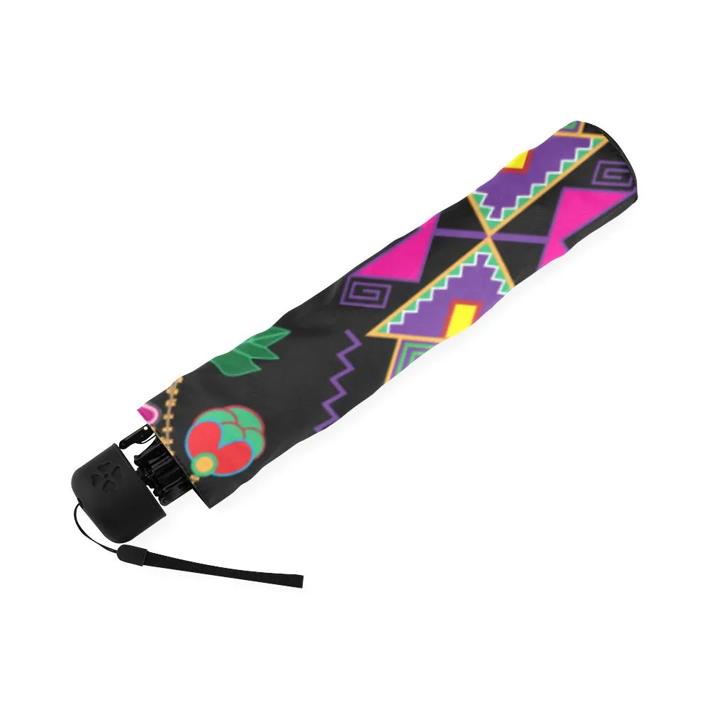 Geometric Floral Fall-Black Foldable Umbrella
