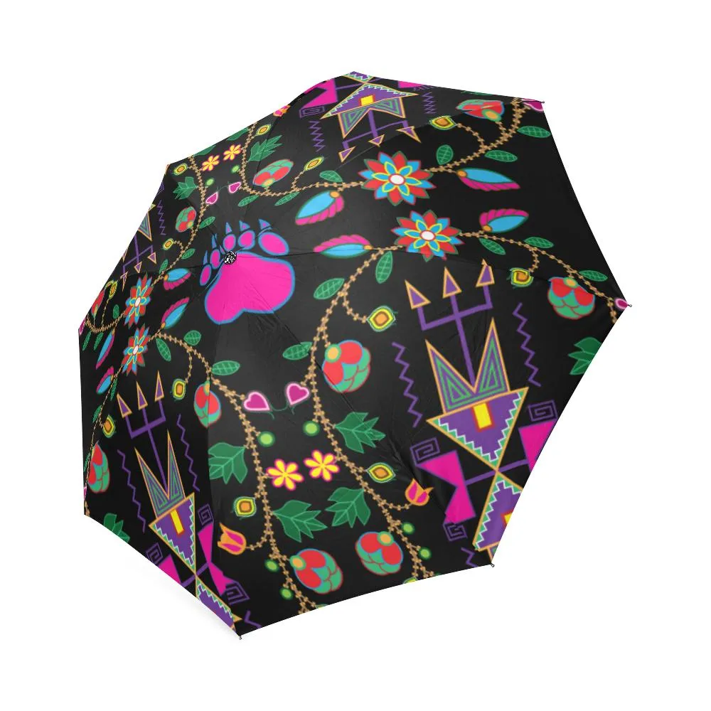 Geometric Floral Fall-Black Foldable Umbrella