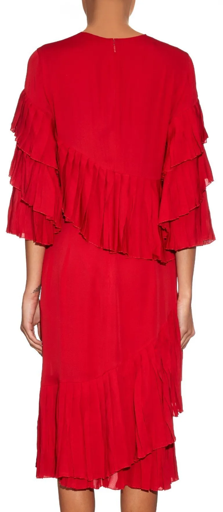 Georgette Ruffle Pleated Dress in Red