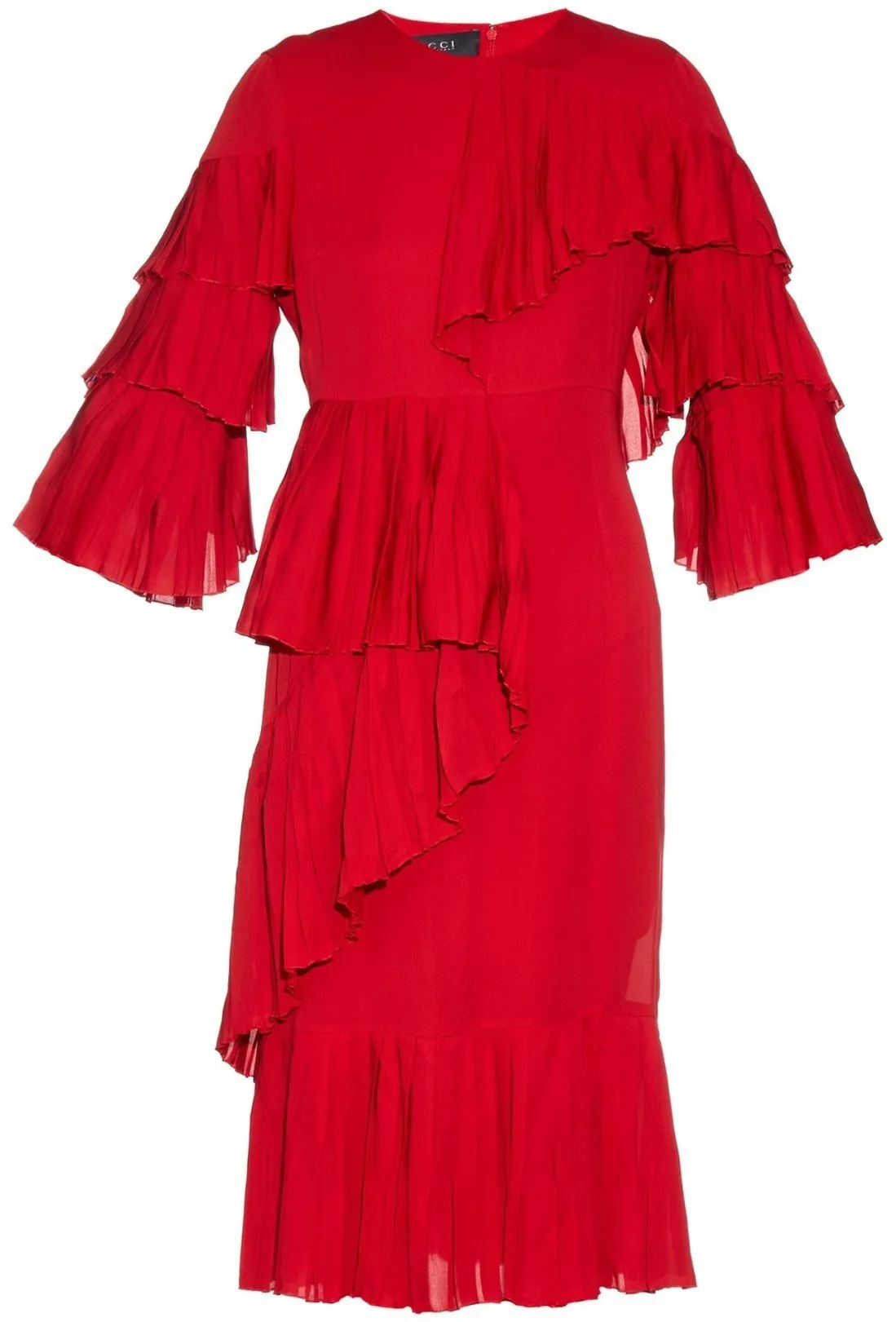 Georgette Ruffle Pleated Dress in Red