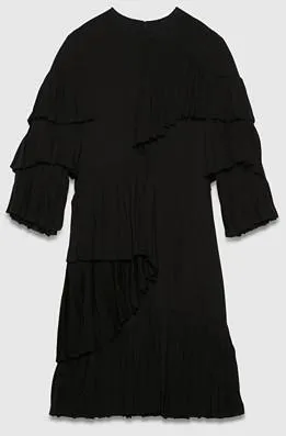 Georgette Ruffle Pleated Dress in Red