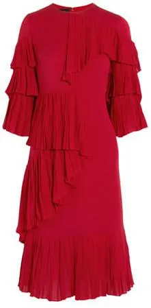 Georgette Ruffle Pleated Dress in Red