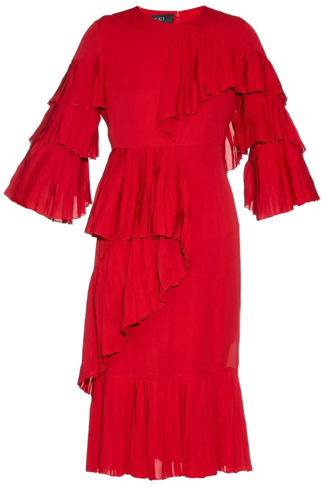 Georgette Ruffle Pleated Dress in Red