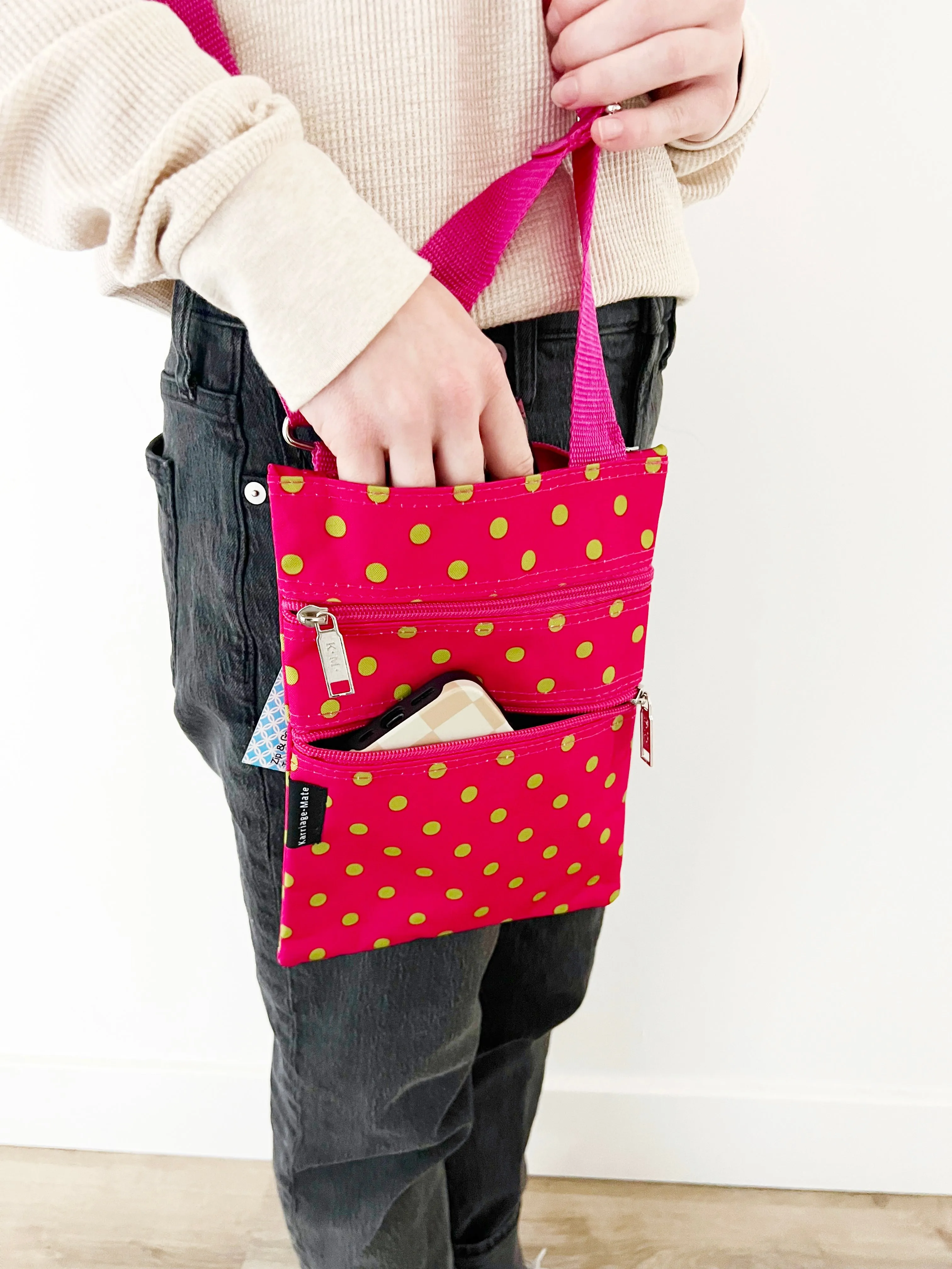 Gift for: Teen/College/Mom /Working Gal:  Pink Polka Dot Messanger bag purse