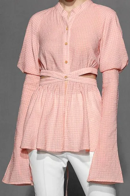 Gingham Open-Tie-Back Blouse
