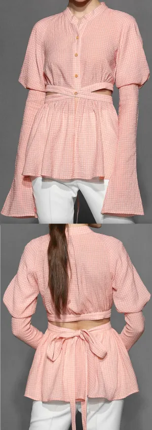 Gingham Open-Tie-Back Blouse