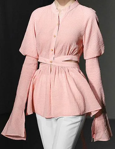 Gingham Open-Tie-Back Blouse