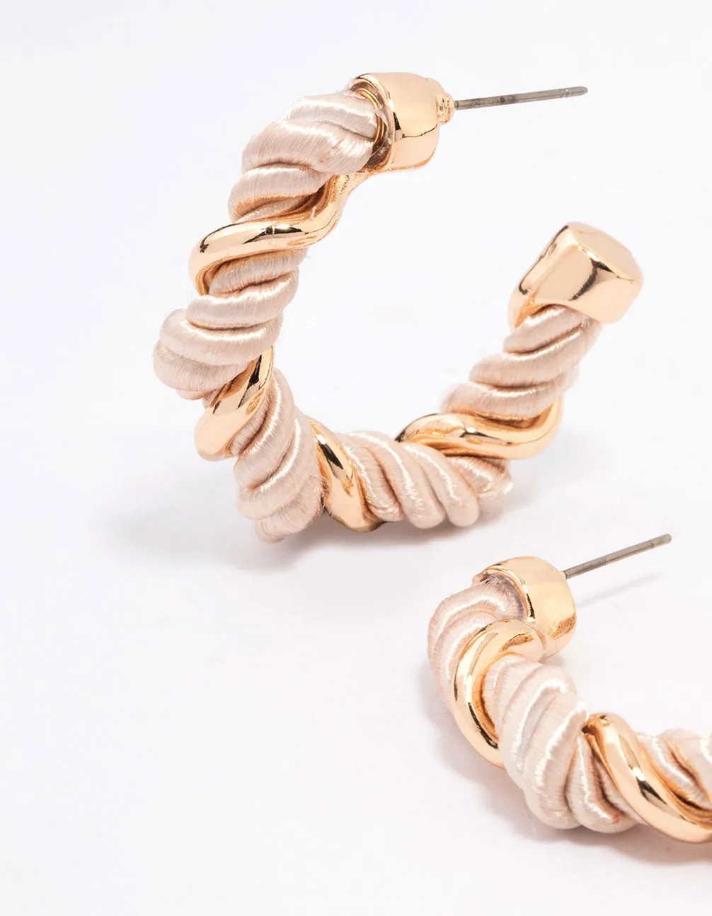 Gold Fabric Twisted Fabric Hoop Earrings