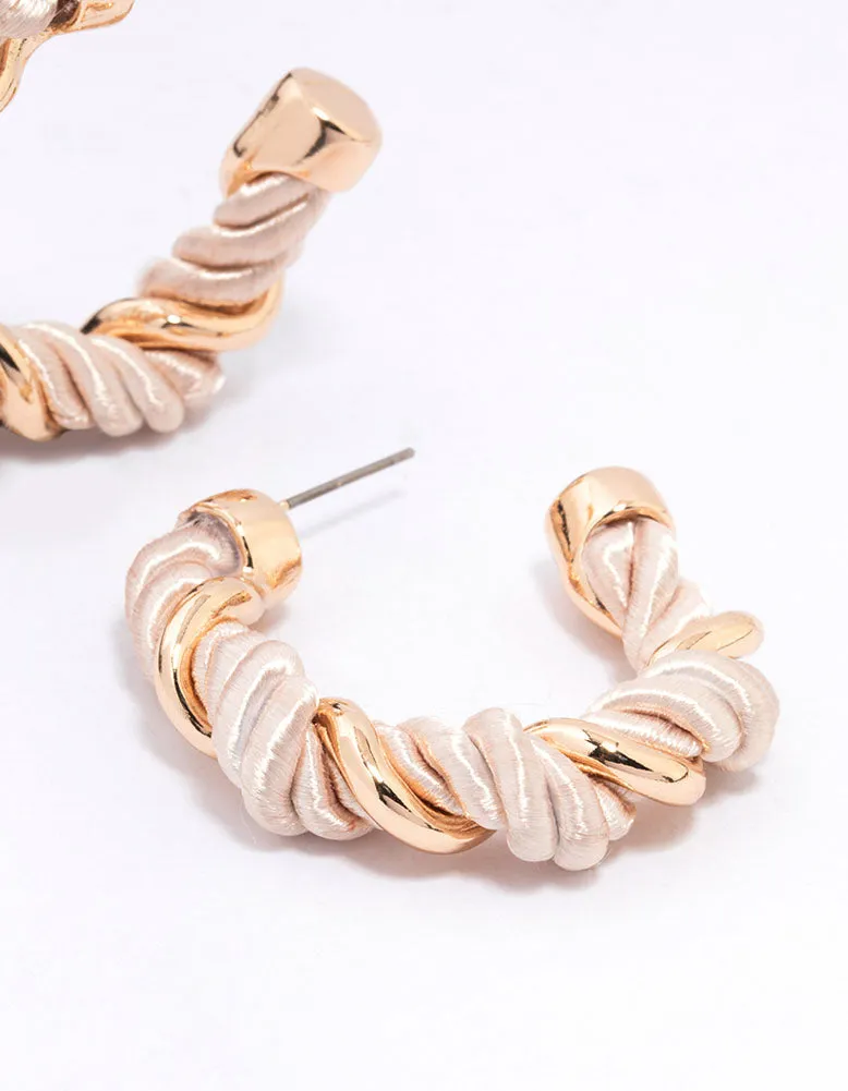 Gold Fabric Twisted Fabric Hoop Earrings
