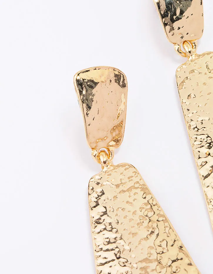 Gold Hammered Tapered Drop Earrings