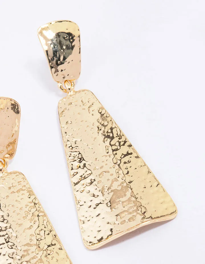 Gold Hammered Tapered Drop Earrings