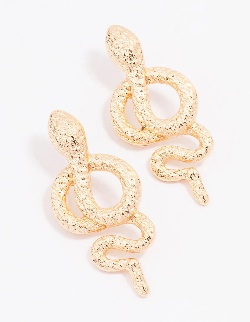 Gold Hammered Twisted Snake Drop Earrings