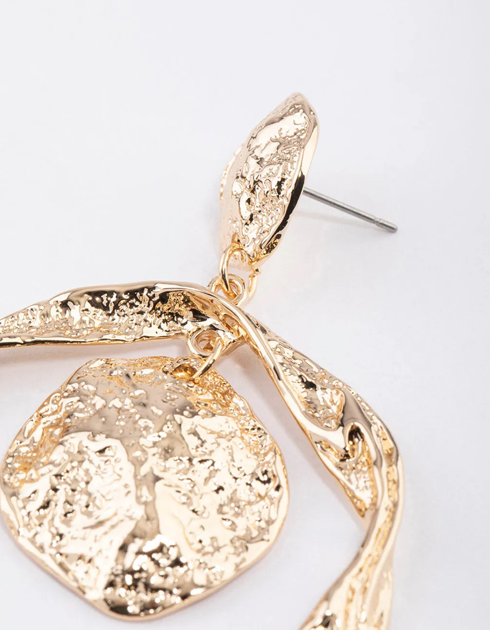 Gold Molten Double Circle Drop Earrings