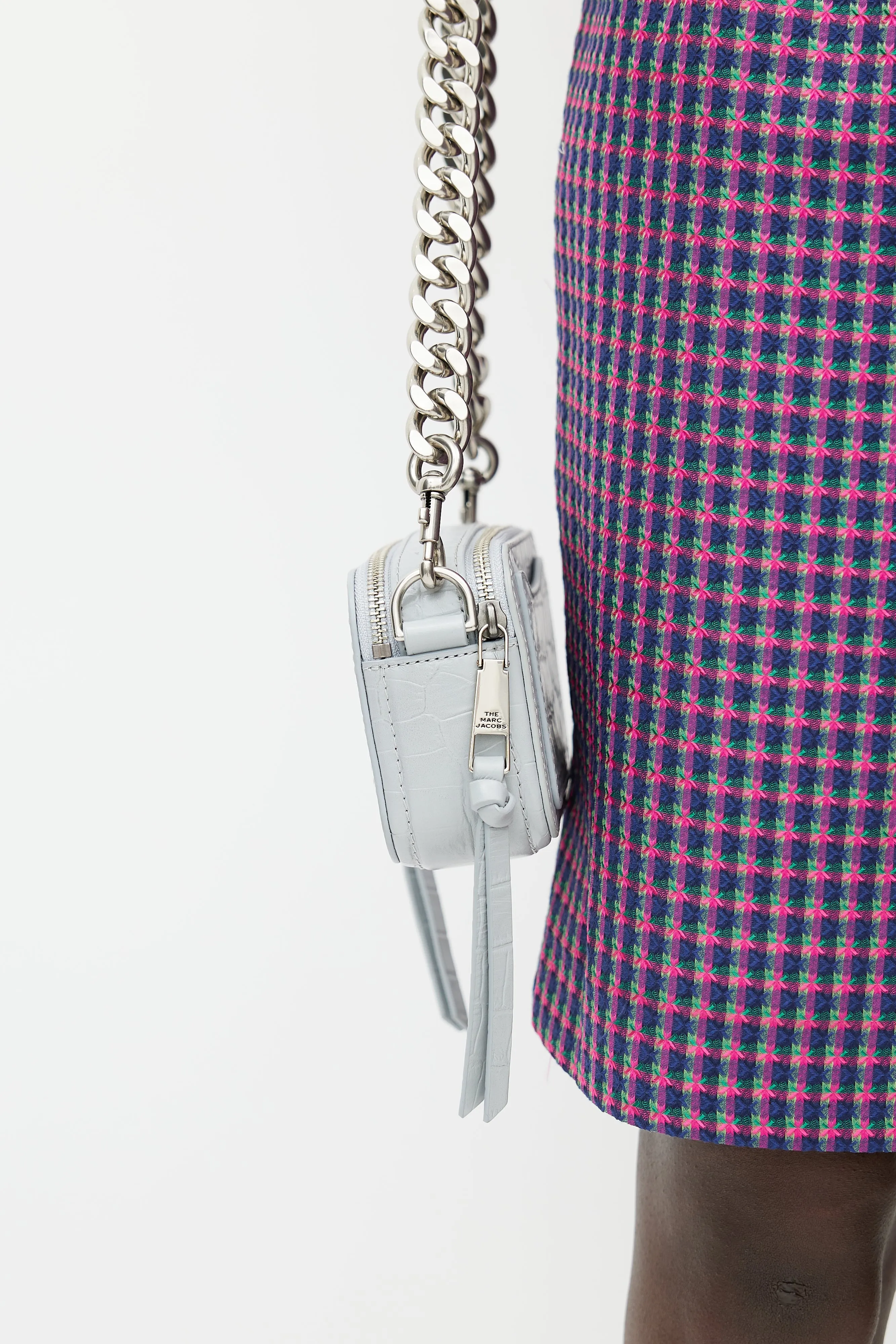 Grey Snapshot Embossed Leather Camera Bag