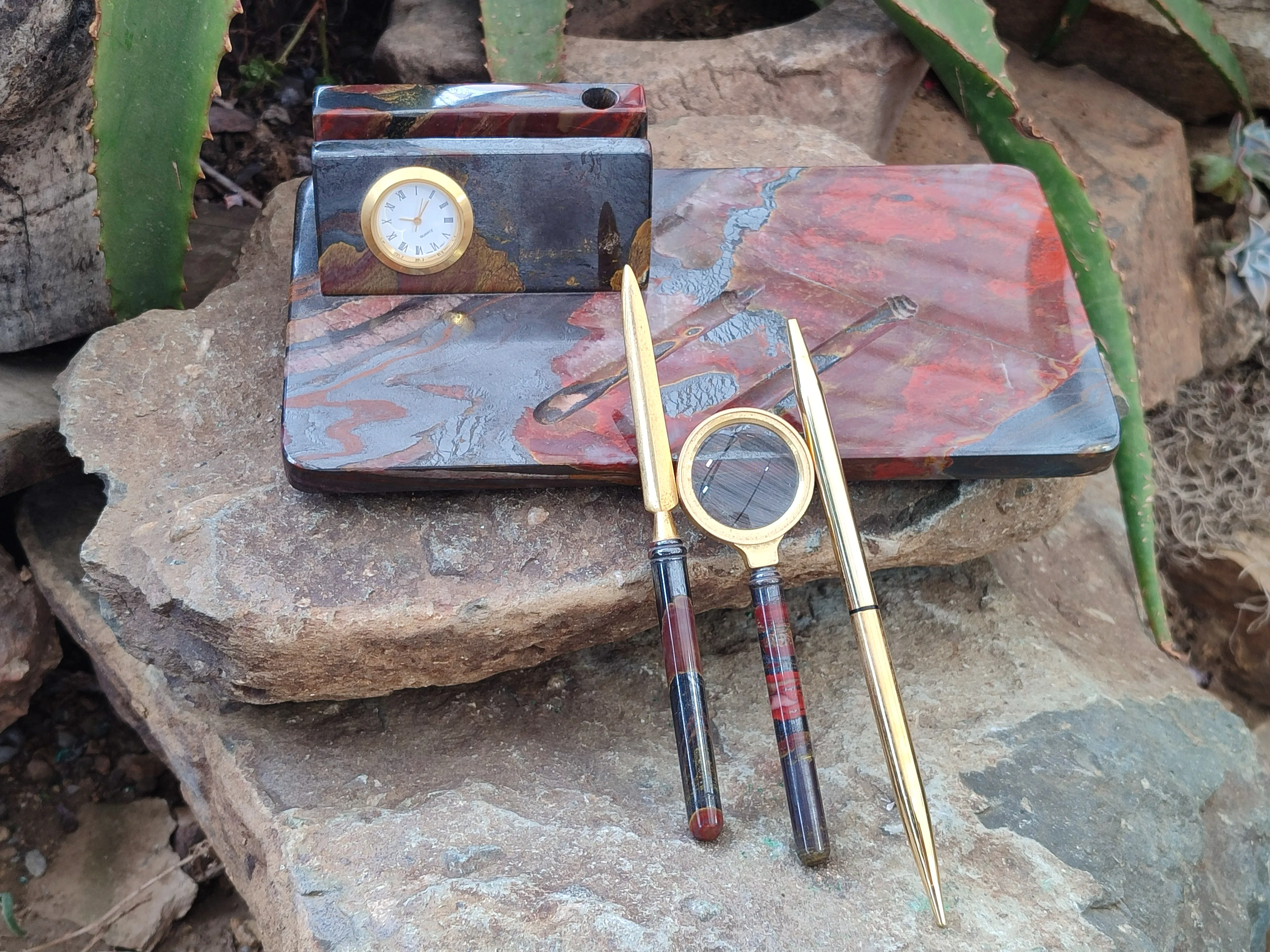 Hand Made Tiger Iron Jasper Desk Set x 1 From Australia