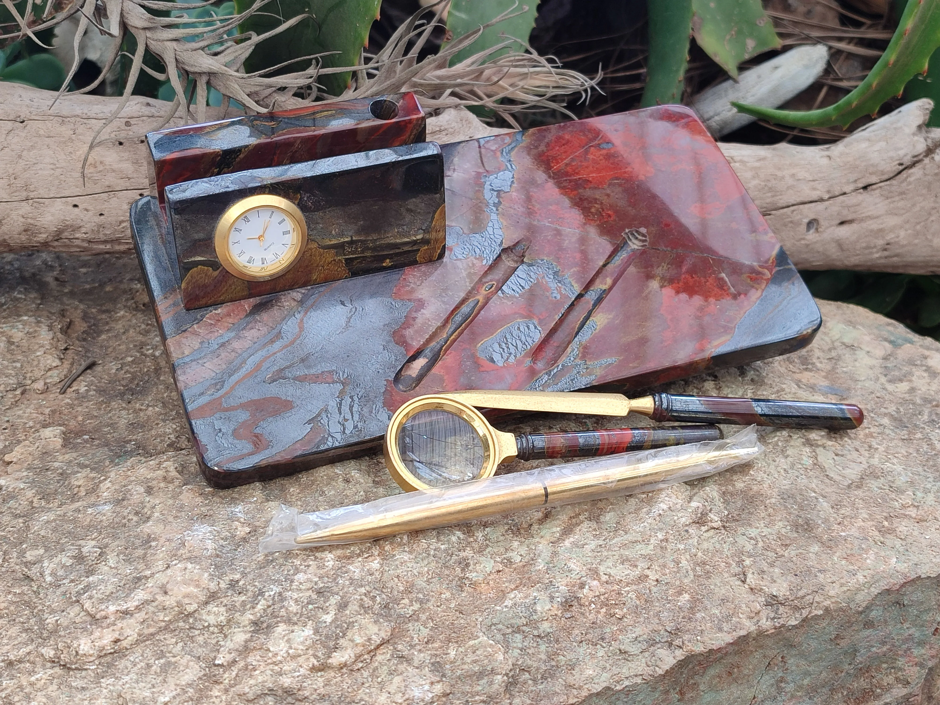 Hand Made Tiger Iron Jasper Desk Set x 1 From Australia
