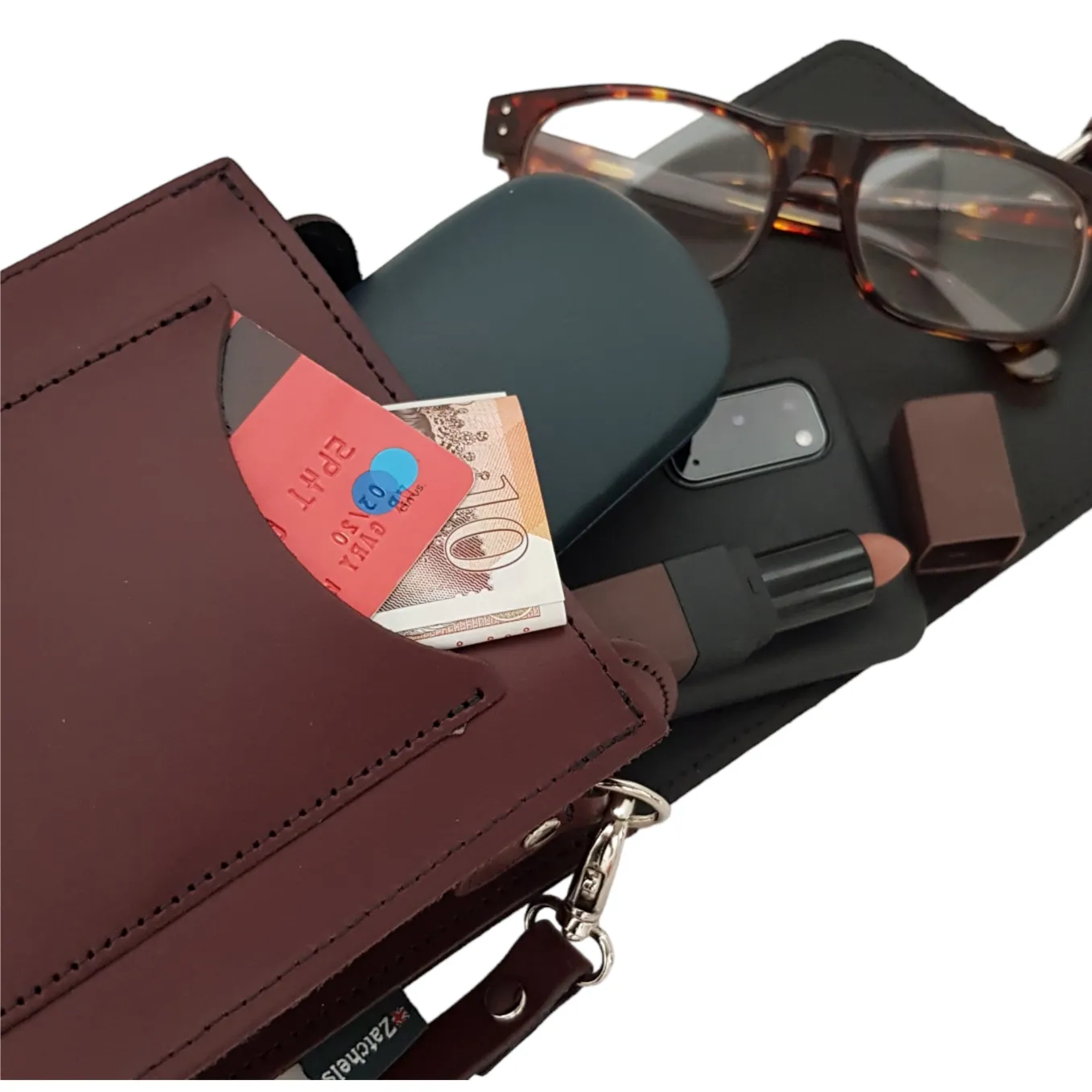 Handmade Leather Festival Phone Bag - Lilac Grey