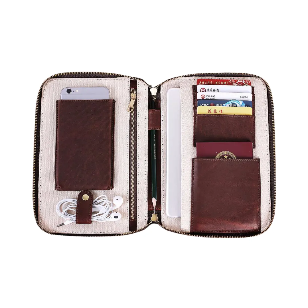 Handmade Leather Personalized Travel Wallet With Zipper