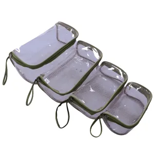 Heart Home Mesh Net Laminated Transparent Jewellery Kit |Vanity Pouch For Home & Travel With Handle,1 Set of 4 Pouch (Green)