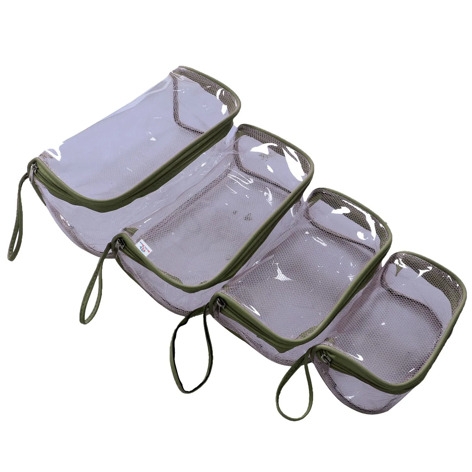 Heart Home Mesh Net Laminated Transparent Jewellery Kit |Vanity Pouch For Home & Travel With Handle,1 Set of 4 Pouch (Green)