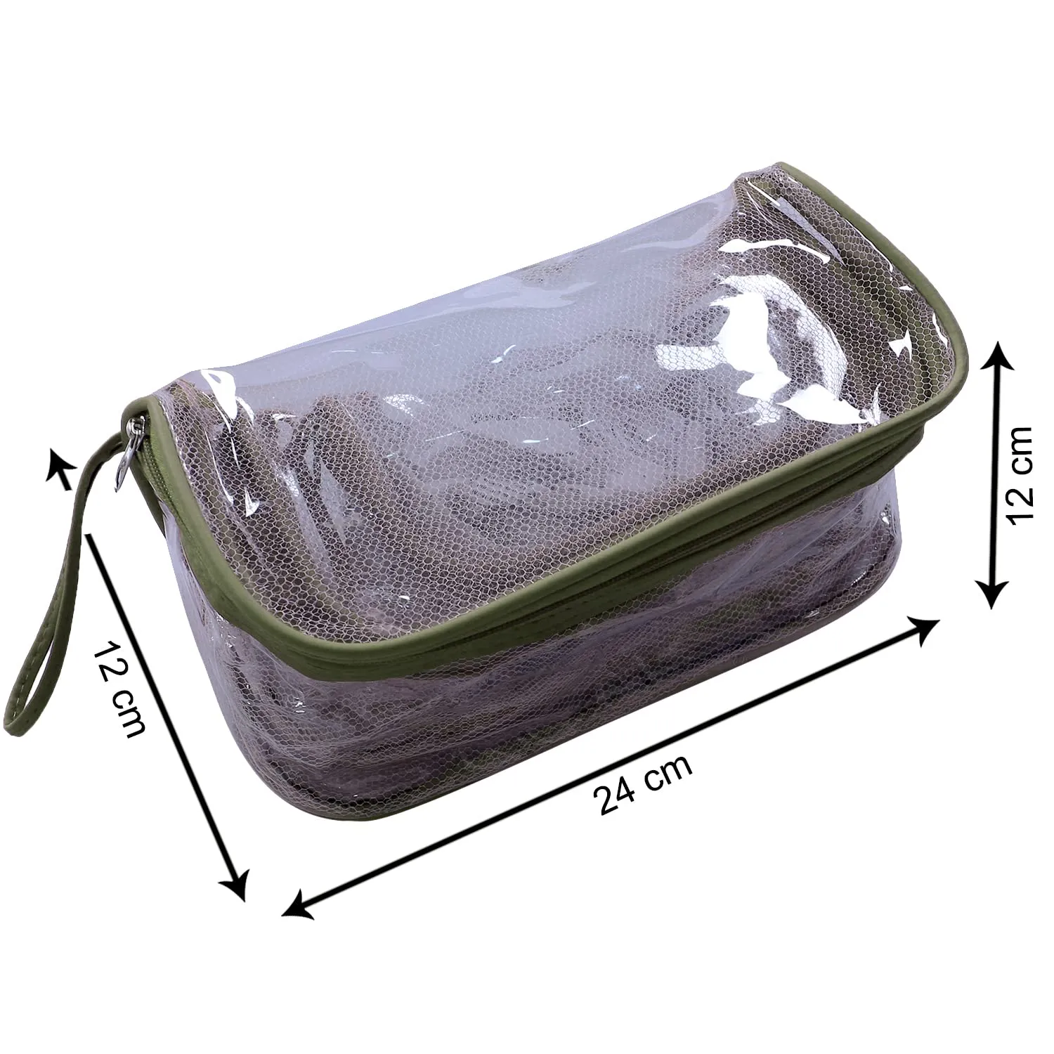 Heart Home Mesh Net Laminated Transparent Jewellery Kit |Vanity Pouch For Home & Travel With Handle,1 Set of 4 Pouch (Green)