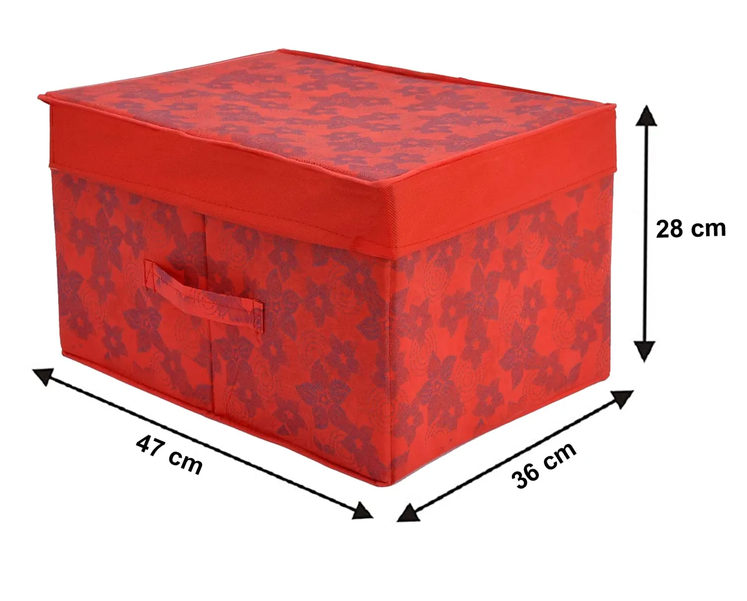 Heart Home Metallic Flower Printed Flodable Storage Box/Organizer For Toys, Cloths And Books With Lid & Handle- Pack of 2 (Red)-HS43HEARTH26589