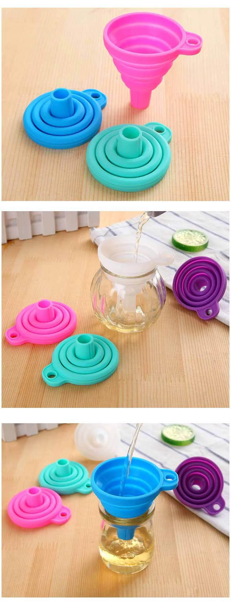 Household Foldable Telescopic Funnel Kitchen Sub Packaging Oil Leak Candy Color High Temperature Resistant Thistle Tube
