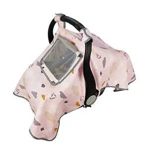 ICOPUCA Muslin Carseat Covers for Babies Girl, Summer car seat Canopy Cover Girls, Light Weight, Breathable, fit Summer/Autumn/Spring, Pink Cloud;