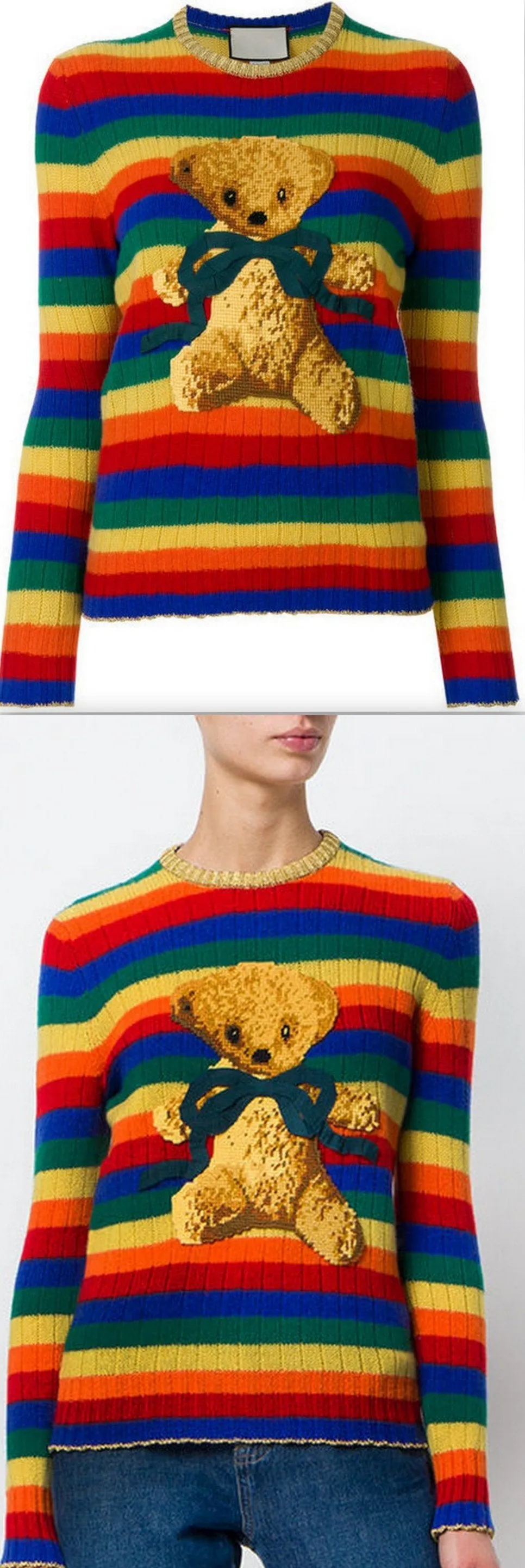 Intarsia Knit Teddy Bear Sweater