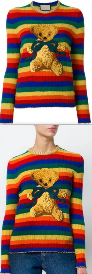 Intarsia Knit Teddy Bear Sweater