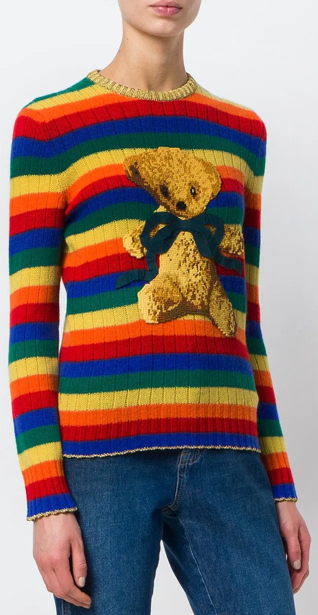 Intarsia Knit Teddy Bear Sweater