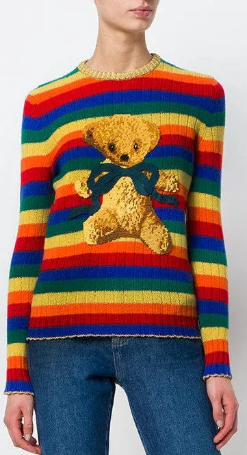 Intarsia Knit Teddy Bear Sweater