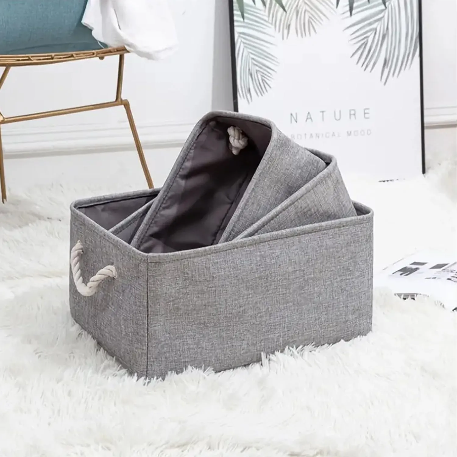 Kuber Industries 15 Pcs Stackable Storage Basket|Foldable Toy Storage Bin|Wardrobe Organizer For Clothes|3 Different Sizes (Grey) (Pack Of 5)