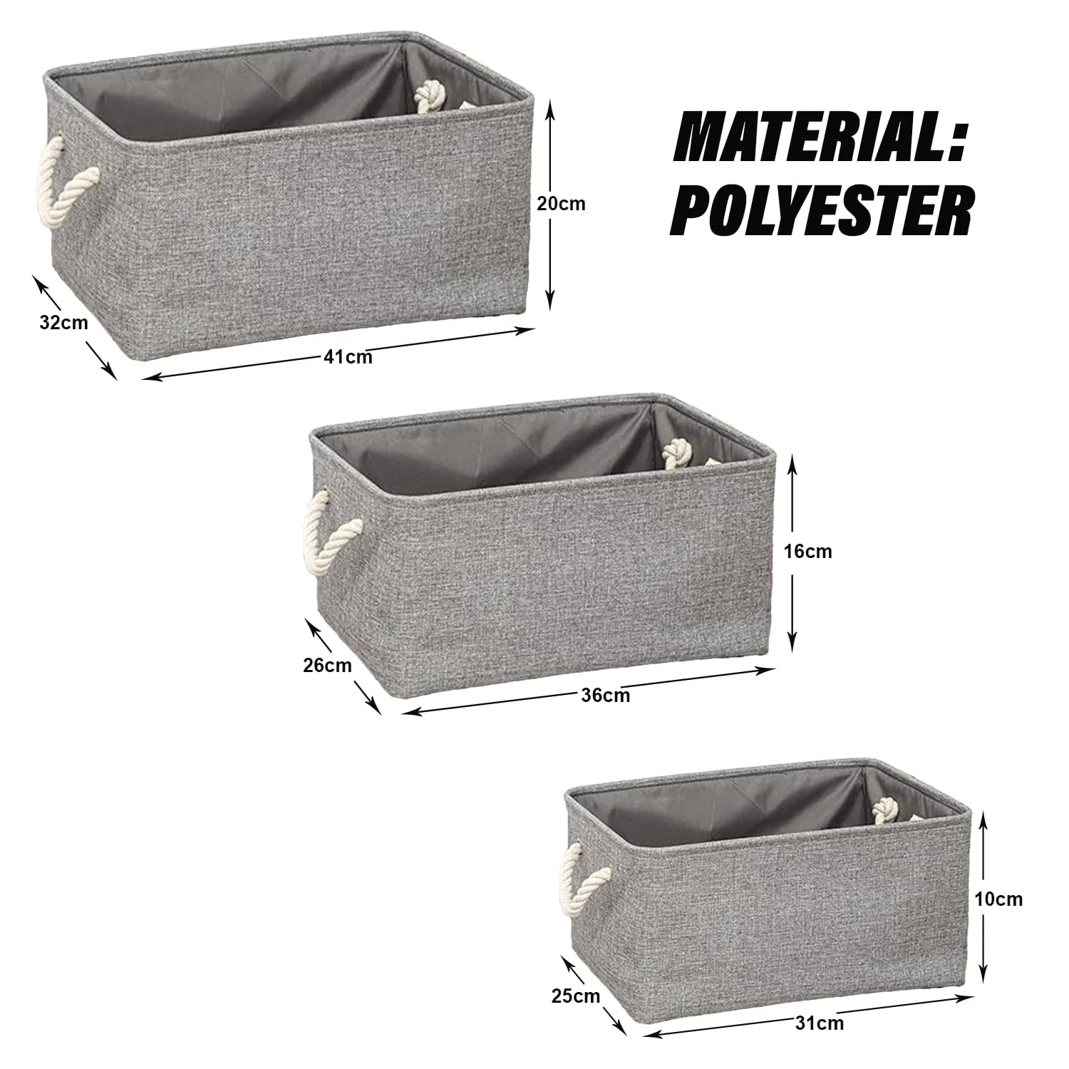 Kuber Industries 15 Pcs Stackable Storage Basket|Foldable Toy Storage Bin|Wardrobe Organizer For Clothes|3 Different Sizes (Grey) (Pack Of 5)