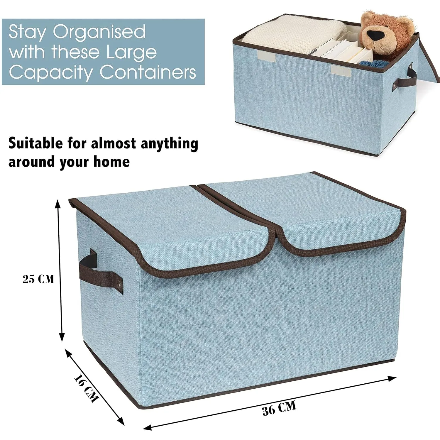 Kuber Industries Double Lid Foldable Storage Box|Toys Storage Bin|Wardrobe Organizer For Clothes|Front Handle & Stackable Pack Of-6 (Blue)