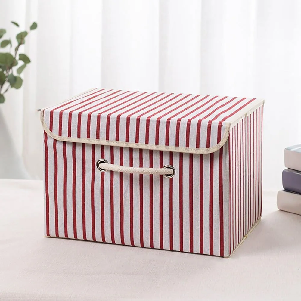 Kuber Industries Large Foldable Storage Box With Lid|Toys Storage Bin|Wardrobe Organizer For clothes|Front Handle & Sturdy Pack Of-3 (Red)