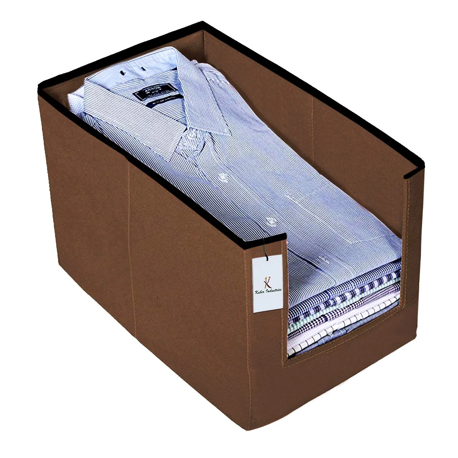 Kuber Industries Non Woven 1 Piece Shirt Stacker Wardrobe Organizer and 1 Piece Large Foldable Storage Organiser Cubes/Boxes (Coffee) -CTKTC038359